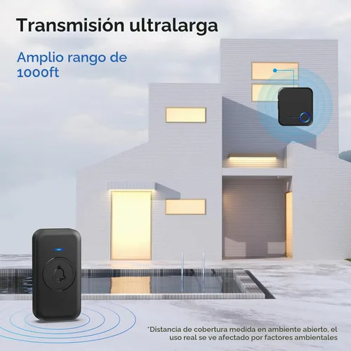 Vista 6 de FOVKSUC Timbre Inalámbrico, Timbre de Puerta Impermeable con 60 Melodías, 5 Niveles de Volumen y Flash LED, Timbre de Aula de Largo Alcance de 1000