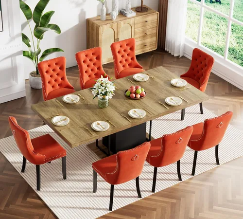 Vista 20 de HomVent - Juego de mesa de comedor extensible de mármol sintético blanco para 4 63"-79" Extendable Dining Room Table Set with 4 Velvet Chairs