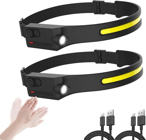 Vista 11 de Linterna frontal LED recargable con sensor de movimiento, lámpara de cabeza USB, cómoda diadema con haz ancho, 5 modos, 350 lúmenes, linterna ultra