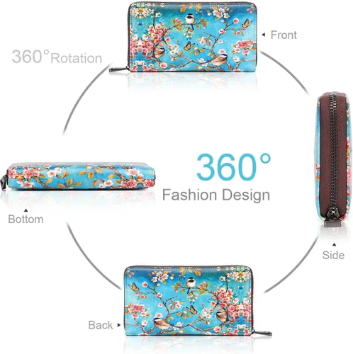 Vista 2 de APHISON - Billetera para mujer con bloqueo RFID tarjetero monedero porta teléfono estilo caricatura cartera con pulsera para damasniñas caja