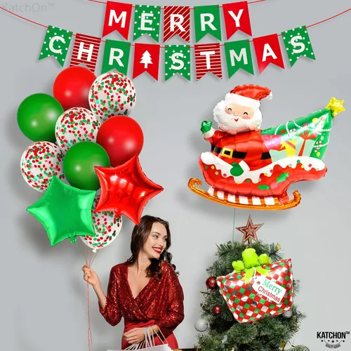 Vista 6 de KatchOn Globos de pancarta de Feliz Navidad, paquete de 25 Arco de globos de Navidad para decoraciones de fiestas