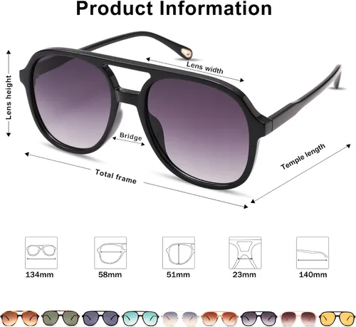 Vista 4 de Pro Acme Gafas de sol polarizadas estilo aviador cuadradas retro para mujer y hombre de los años 70, estilo vintage, doble puente, protección UV400