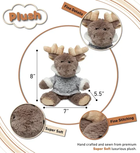 Vista 3 de Puzzled DolliBu - Peluche de alce de peluche, alce sentado con suéter gris, adorable juguete de peluche abrazable para niños y adultos, 9 pulgadas