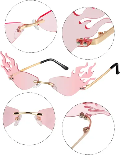 Vista 3 de 3 pares de gafas de sol de llama de fuego de Halloween sin montura de llama gafas de sol estrechas con destornillador para mujeres y hombres