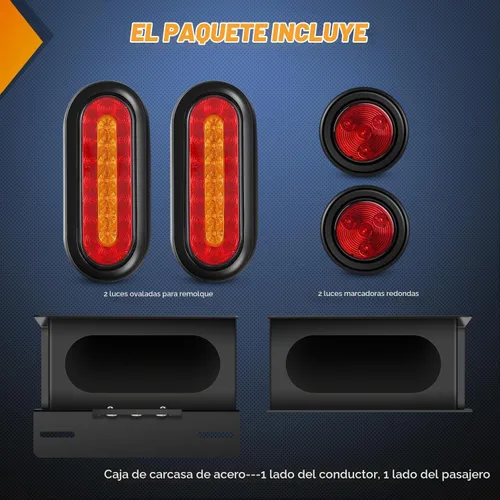 Vista 8 de Nilight juego de 2 cajas de luz para remolque de acero, kit de carcasas con 3 luces LED para placa de matrícula, luces de cola ovaladas de 6
