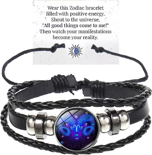 Vista 14 de Pulsera de Espíritu de Signos del Zodiaco Multicapa 12 Constelaciones Pulsera para Mujeres Hombres Pulseras de Cuero del Zodiaco Tejidas a Mano