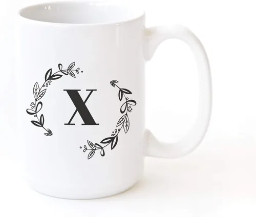 Vista 30 de The Cotton & Canvas Co. Botánico personalizado monograma inicial letra A taza de café porcelana cerámica taza de café para ella, para él