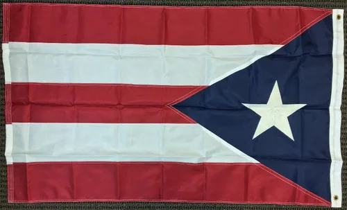 Vista 2 de Bandera de estrella bordada de nailon de Puerto Rico de 3x5, rayas cosidas, bandera ricana