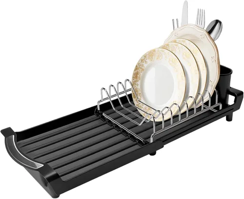 Vista 7 de Estante para secar platos compacto y expandible - Un escurridor de platos de acero inoxidable, resistente a la oxidación, que ahorra espacio