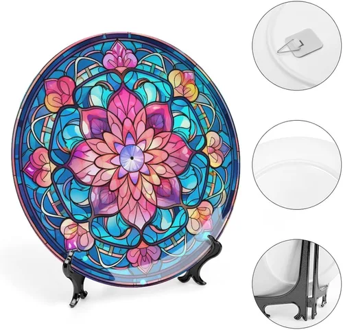 Vista 4 de Platos decorativos con diseño de flores bohemias, platos de cerámica para decoración del hogar, platos de exhibición para sala de estar, cocina