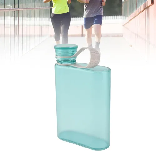 Vista 2 de CHICIRIS Botella de agua portátil a prueba de fugas, diseño rectangular transparente de 12.8 fl oz, frasco de viaje de mano para deportes al aire