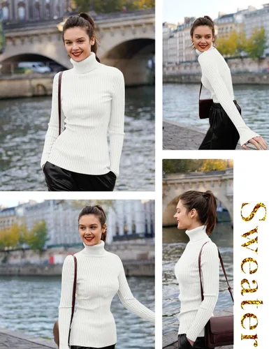 Vista 4 de v28 - Suéteres acanalados con cuello alto falso para mujer, diseño cálido de punto sexy, entallado y moderno sin botones