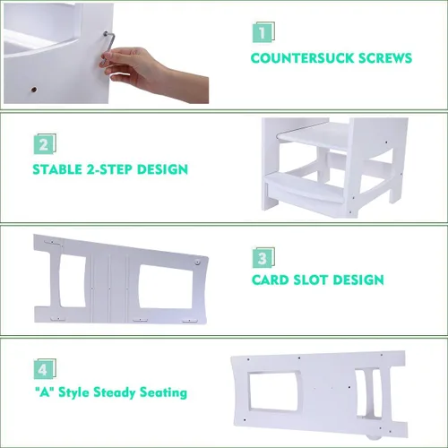 Vista 9 de EGREE Taburete de cocina para niños pequeños con baranda de seguridad, torre de pie de madera para niños para encimera de cocina y lavabo del baño