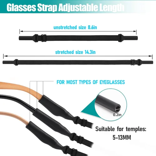 Vista 2 de 4 correas de soporte para gafas, tela elástica sin cola para gafas, cordón para el cuello, ajustable para lentes de sol deportivos y soporte