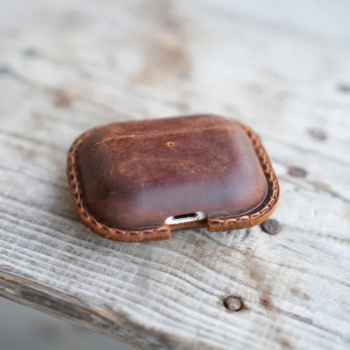 Vista 6 de JJNUSA Funda de cuero vintage genuino envejecido para Airpods Pro 3 3ª generación (2025) Funda protectora con carga inalámbrica compatible con Marrón