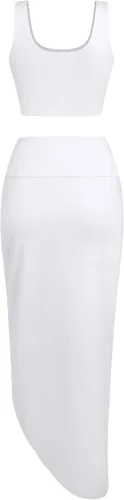 Vista 2 de ZAFUL Falda de 2 piezas para mujer con camiseta sin mangas, falda torcida de alta luz, vestido ajustado para fiesta, club, salida nocturna, cóctel