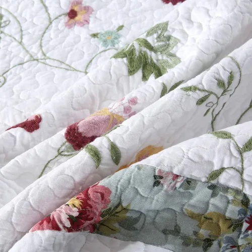 Vista 7 de vctops Juego de edredón bordado de algodón floral de 3 piezas, elegante, reversible, ligero, suave, con 2 fundas de almohada