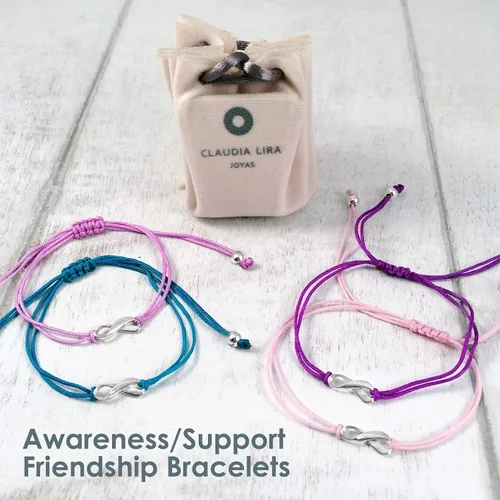 Vista 4 de Gray Thread Friendship Support Bracelet, Small Handmade Sterling Silver Ribbon Shaped Charm. Aware for Brain Tumor Cancer, Parkinson's, Aphasia.