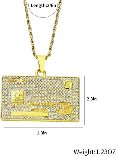 Vista 2 de LUREME Iureme Hip Hop Collar con colgante de tarjeta de visa de crédito, collar de cadena de 24 pulgadas, joyería para hombres y mujeres, regalos