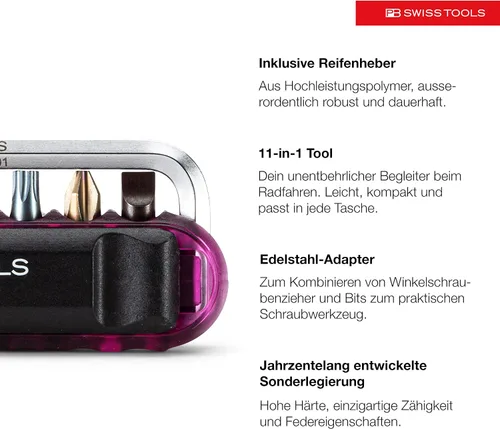 Vista 3 de PB Swiss Tools Bike Multitool PB 470 100% fabricado en Suiza, herramienta de bolsillo con brocas, llave Allen, adaptador de acero, palanca