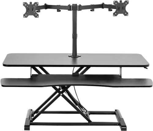 Vista 5 de VIVO Convertidor de escritorio de pie de 32 pulgadas de altura ajustable con soporte de monitor doble de 13 a 30 pulgadas, soporte para monitor