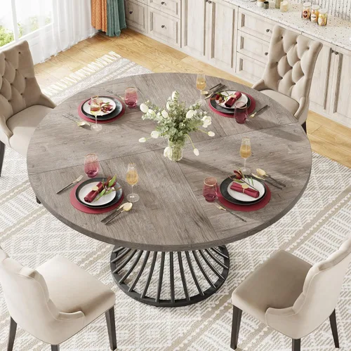 Vista 4 de Tribesigns Mesa de comedor redonda para 4-6 personas, mesa de cocina circular de 47 pulgadas estilo granja, mesa de comedor industrial con base