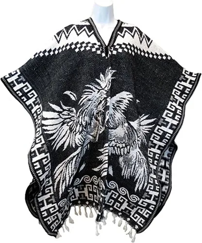 Vista 9 de Del Mex Auténtico Poncho Mexicano Cobija Gaban Manta - Blanco y Negro