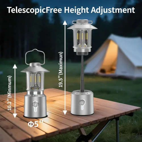 Vista 3 de Linterna LED retro clásica para campamento, linterna vintage recargable sin atenuación continua, 3 modos de luz (2000 K-6500 K), banco de energía