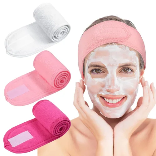 Vista 9 de Whaline Diademas faciales de spa, 3 piezas, diadema de tela de toalla suave y ajustable para lavado de cara, ducha, cubierta facial, yoga