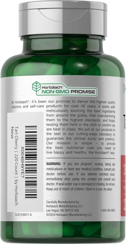 Vista 3 de Horbaach - Extracto de cereza agria 220 cápsulas Suplemento de hierbas tradicionales sin OMG y sin gluten
