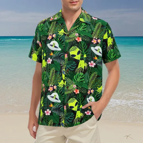 Vista 85 de Camisa hawaiana para hombre, con estampado floral, cómoda, con botones, casual, manga corta, ropa de playa para hombre