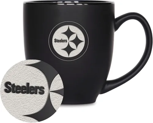 Vista 26 de Rico Industries Taza Bistro Mate Negra de Fútbol Americano NFL de 15 onzas - Para Bebidas Calientes o Frías - Logotipo del Equipo Grabado para una