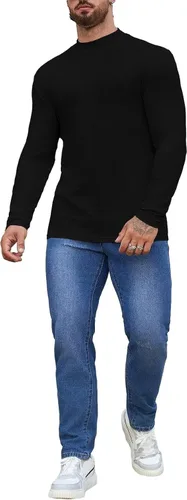 Vista 3 de Camisas casuales de cuello alto falso para hombre, de manga larga, suaves y transpirables