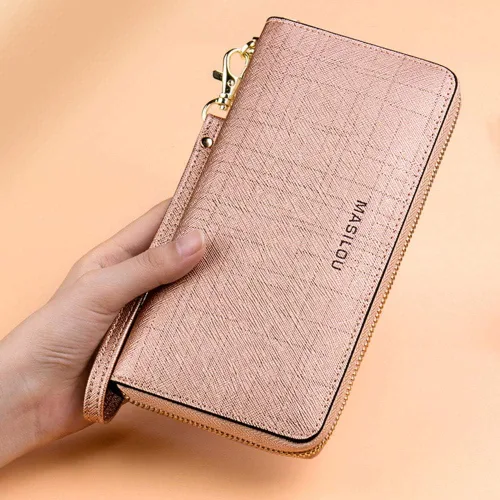 Vista 3 de Cartera para mujer cartera grande para teléfono celular bolsillo largo para tarjetas monedero monedero bloqueo RFID con cremallera bolso de mano