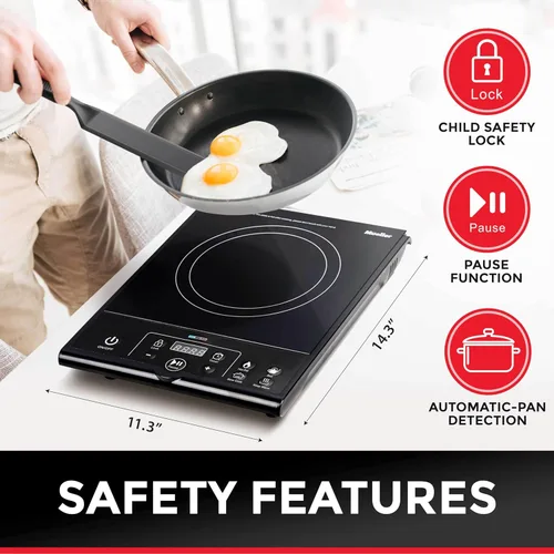 Vista 4 de Mueller RapidTherm - Cocina de inducción portátil, placa de cocción de 1800 W, quemador de encimera, 8 niveles de temperatura, temporizador, apagado