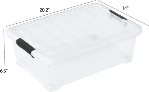 Vista 3 de Paquete de 3 cajas de almacenamiento transparentes de 20 cuartos de galón con ruedas, contenedores de plástico debajo de la cama con tapas
