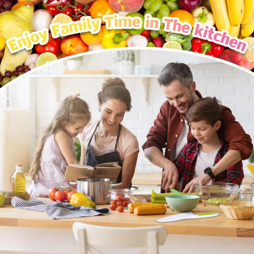 Vista 5 de Reaeon 5 piezas de juegos de cocina para niños reales, herramientas de cocina Montessori, juego de cuchillos para niños para cocina real, 4 piezas
