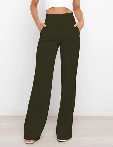 Vista 2 de Women's High Waist Casual Wide Leg Pants, Button Dress Pants for Women, Work Pants with Pockets for Women Office.