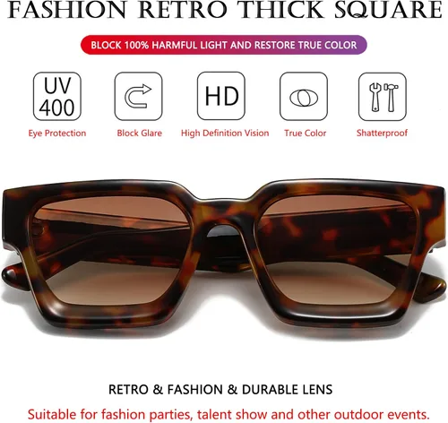 Vista 180 de AIEYEZO Gafas de sol cuadradas para mujeres y hombres, gafas de sol cuadradas con montura gruesa, estilo de diseñador simple