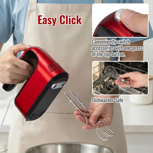 Vista 6 de CBQ Hand Mixer Electric, 9 Speed 400W Handheld Mixer with Digital, Touch Button, Turbo, Snop-On Storage Case, 5 Stainless Steel Accessories, Hand