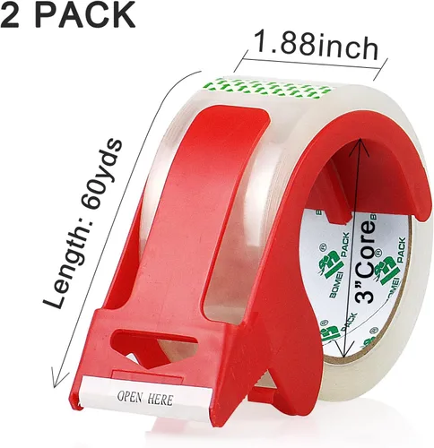 Vista 2 de BOMEI PACK - Cinta de embalaje transparente resistente, 2 rollos con dispensador recargable, cinta de embalaje silenciosa de 4,8 cm x 50 m, cinta