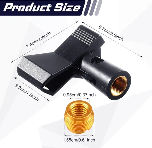 Vista 2 de 4 clips de micrófono para soportes con 4 adaptadores ajustables, soporte de micrófono, abrazadera de soporte de micrófono inalámbrico con adaptador