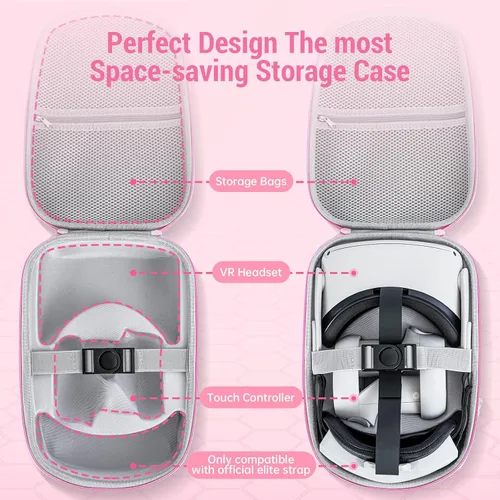 Vista 2 de Hard Carrying Case for Oculus Quest 2 Accessories Pink Silicone Cover Set VR Shell Touch Controller Cover Front Face Protector Cover Crossbody
