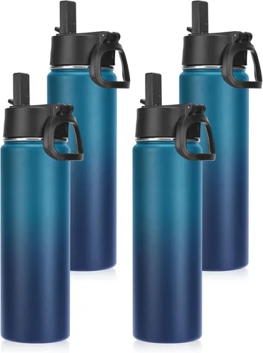 Vista 42 de Neihepal Botellas de agua aisladas de 22 onzas con tapa con popote a prueba de fugas, botella de agua de acero inoxidable de doble pared de boca