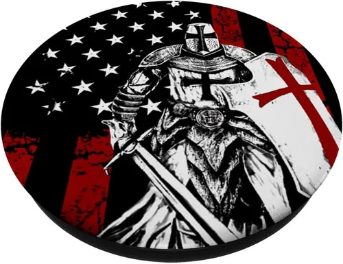 Vista 2 de Knight Templario Bandera Americana PopSockets Swappable PopGrip