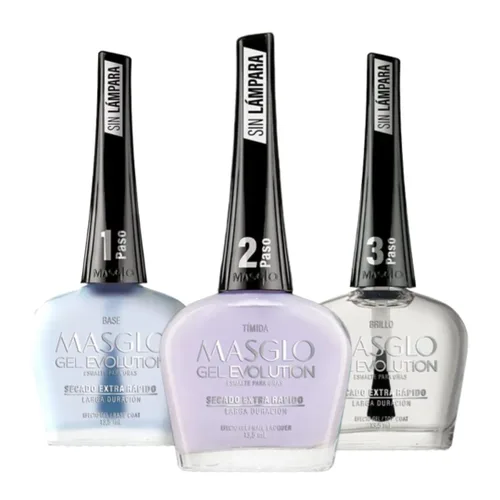 Vista 7 de MASGLO Evolution - Esmalte de uñas con efecto gel, sin lámpara UV/LED, duración de hasta 12 días, 3 unidades, base, color, brillo, efecto de gel sin