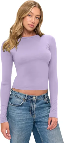 Vista 11 de Natural Uniforms Camiseta Baby Tee Crop Top de Manga Larga Y2K Súper Suave y Súper Elástica para Mujeres Blanco