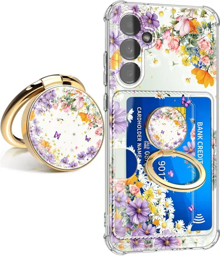 Vista 30 de Funda para Samsung Galaxy S23 FE con protector de pantalla, suave, a prueba de golpes, transparente, floral, funda protectora para mujer, diseño
