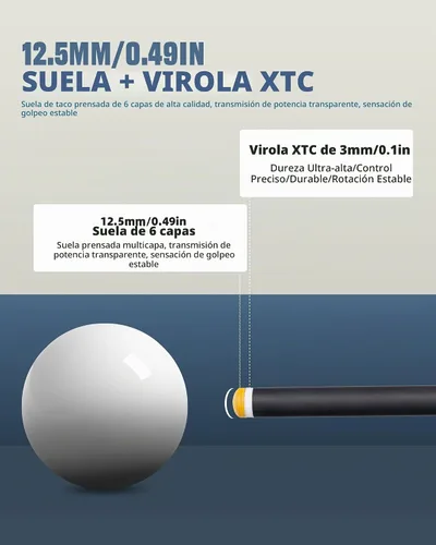 Vista 4 de KONLLEN Carbon Fiber Pool Cue, Low Deflection Shaft with Pro Taper 1.0 Taco negro