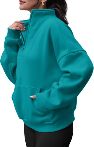 Vista 4 de Trendy Queen Sudaderas con media cremallera, sudaderas con capucha de gran tamaño, suéteres de otoño 2023 Y2K ropa de invierno